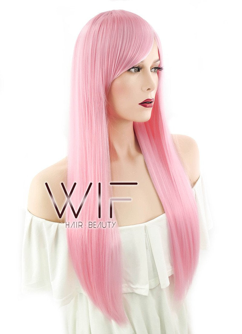 27" Straight Pink Synthetic Wig CM124