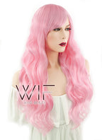 24" Long Curly Light Pink Fashion Synthetic Hair Wig CM165