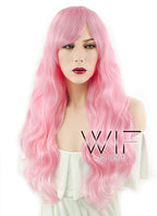 24" Long Curly Light Pink Fashion Synthetic Hair Wig CM165