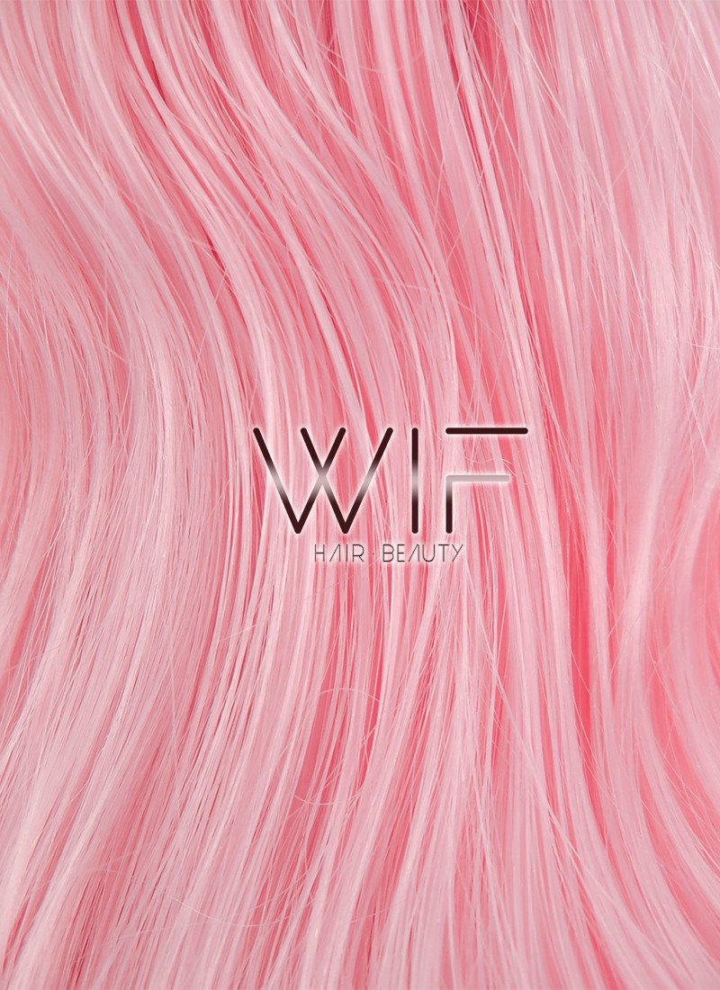 24" Long Curly Light Pink Fashion Synthetic Hair Wig CM165