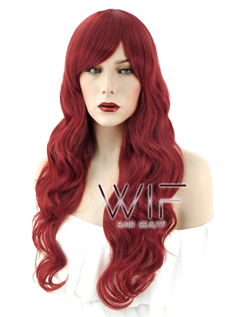 27" Wavy Dark Red Synthetic Wig CM172