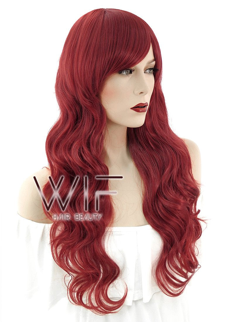 27" Wavy Dark Red Synthetic Wig CM172