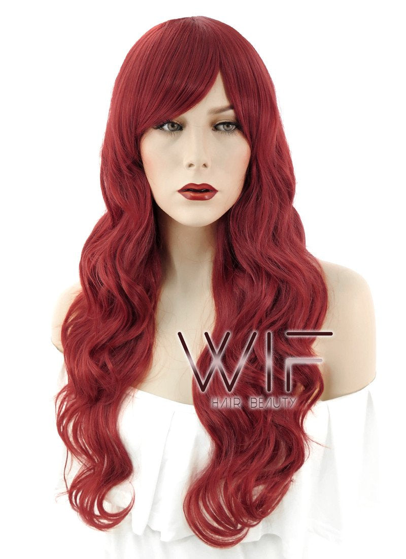 27" Wavy Dark Red Synthetic Wig CM172