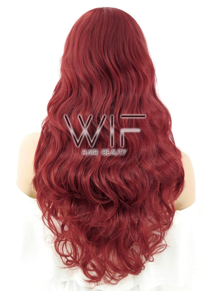 27" Wavy Dark Red Synthetic Wig CM172
