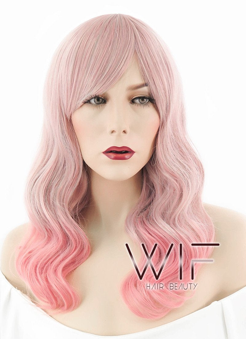20" Long Curly Grey Blue Mixed Pink Fashion Synthetic Hair Wig CM184