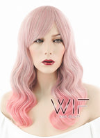 20" Long Curly Grey Blue Mixed Pink Fashion Synthetic Hair Wig CM184