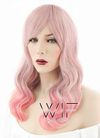 20" Long Curly Grey Blue Mixed Pink Fashion Synthetic Hair Wig CM184