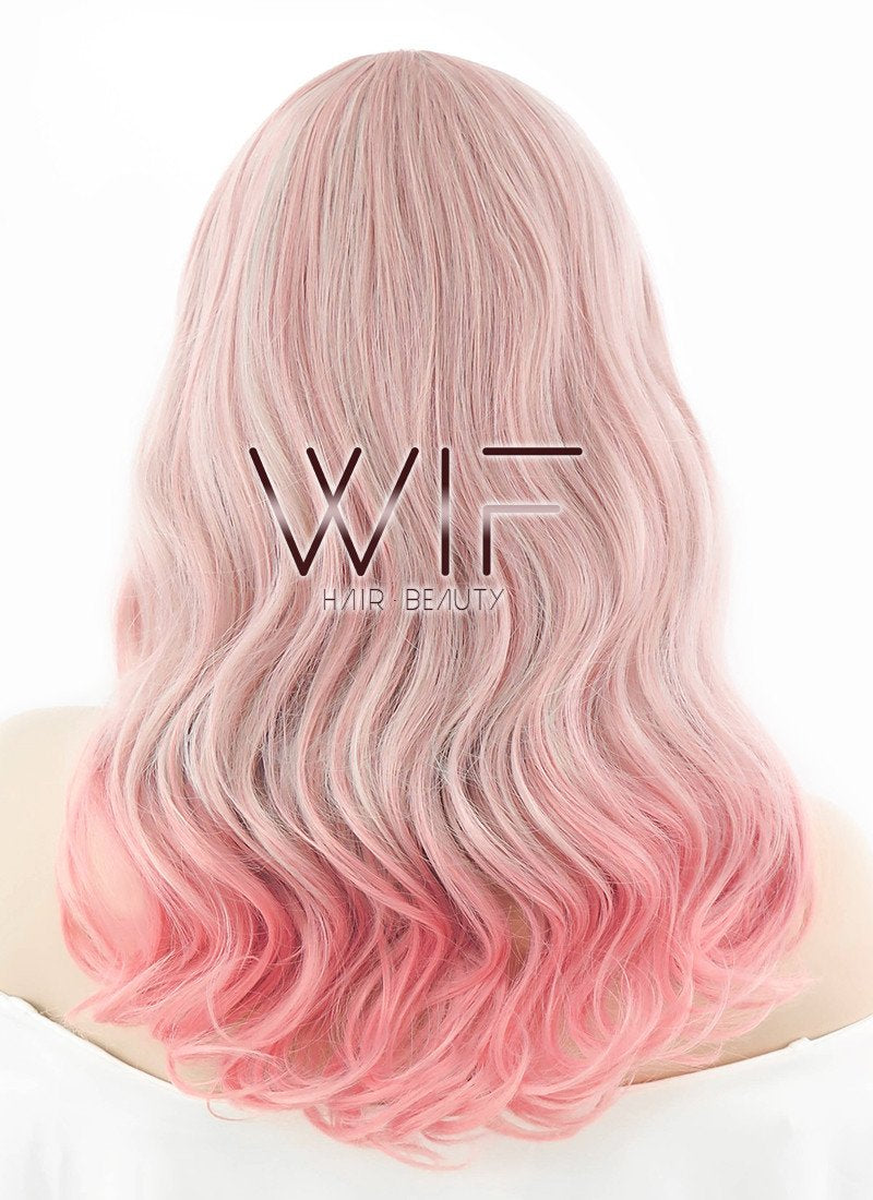 20" Long Curly Grey Blue Mixed Pink Fashion Synthetic Hair Wig CM184
