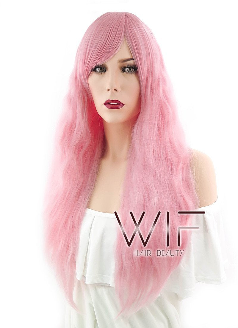 28" Long Curly Pink Fashion Synthetic Hair Wig CM201