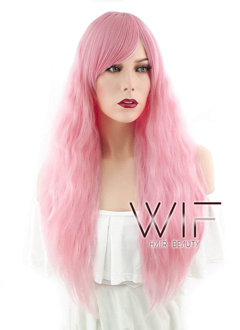 28" Long Curly Pink Fashion Synthetic Hair Wig CM201