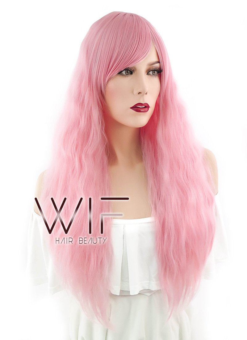 28" Long Curly Pink Fashion Synthetic Hair Wig CM201