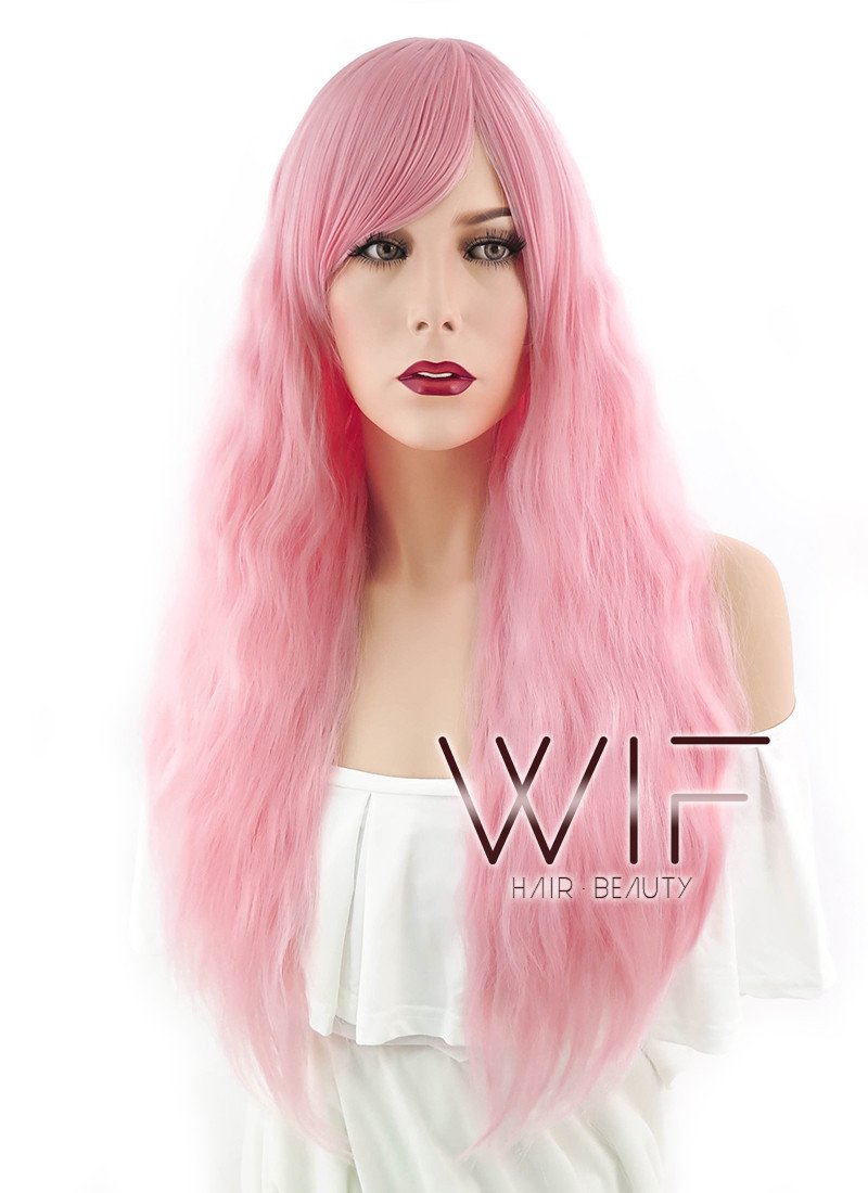 28" Long Curly Pink Fashion Synthetic Hair Wig CM201