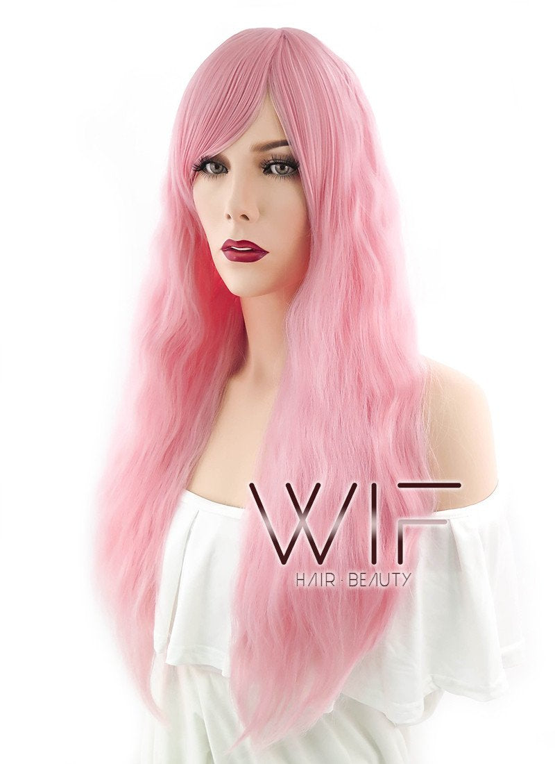 28" Long Curly Pink Fashion Synthetic Hair Wig CM201