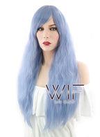 28" Long Curly Light Blue Fashion Synthetic Hair Wig CM202