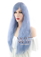 28" Long Curly Light Blue Fashion Synthetic Hair Wig CM202