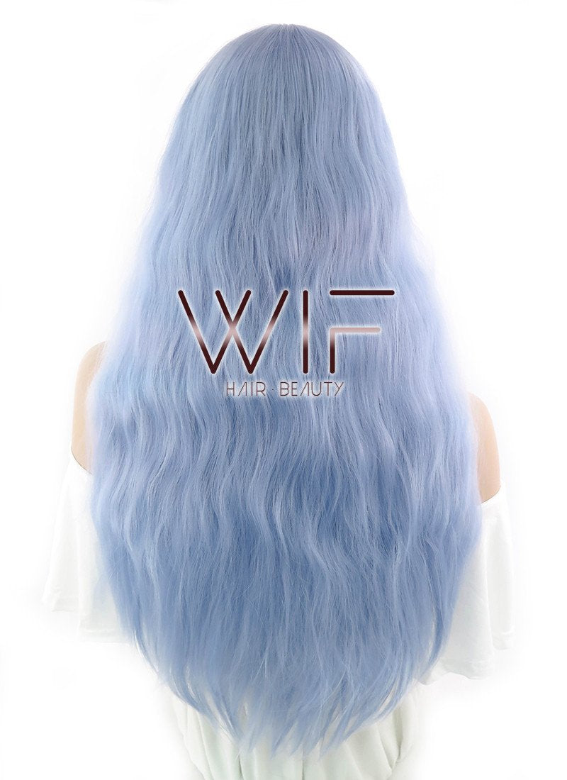 28" Long Curly Light Blue Fashion Synthetic Hair Wig CM202