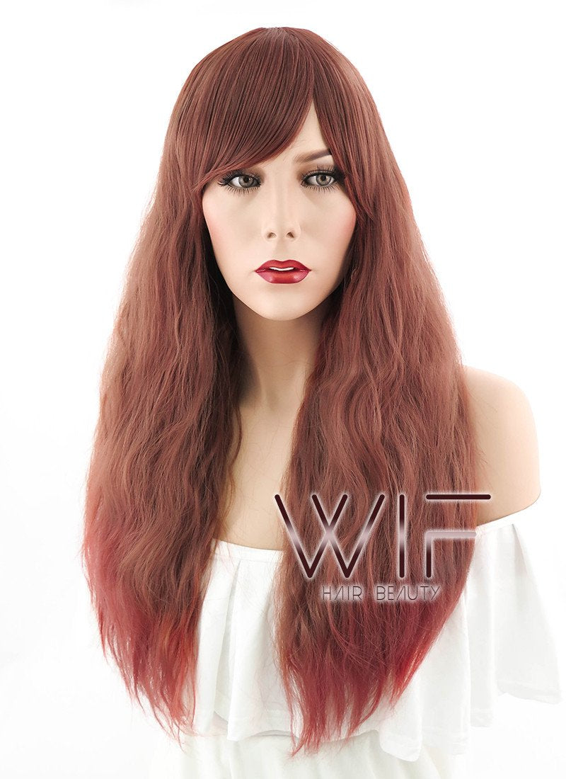28" Long Curly  Reddish Brown Fashion Synthetic Hair Wig CM203