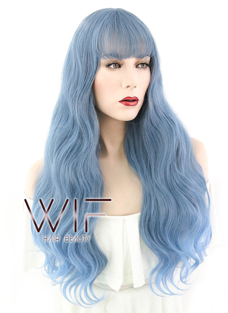 24" Wavy Two Tone Blue Synthetic Wig CM205
