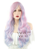 24" Wavy Pink Mixed Blue Synthetic Wig CM208