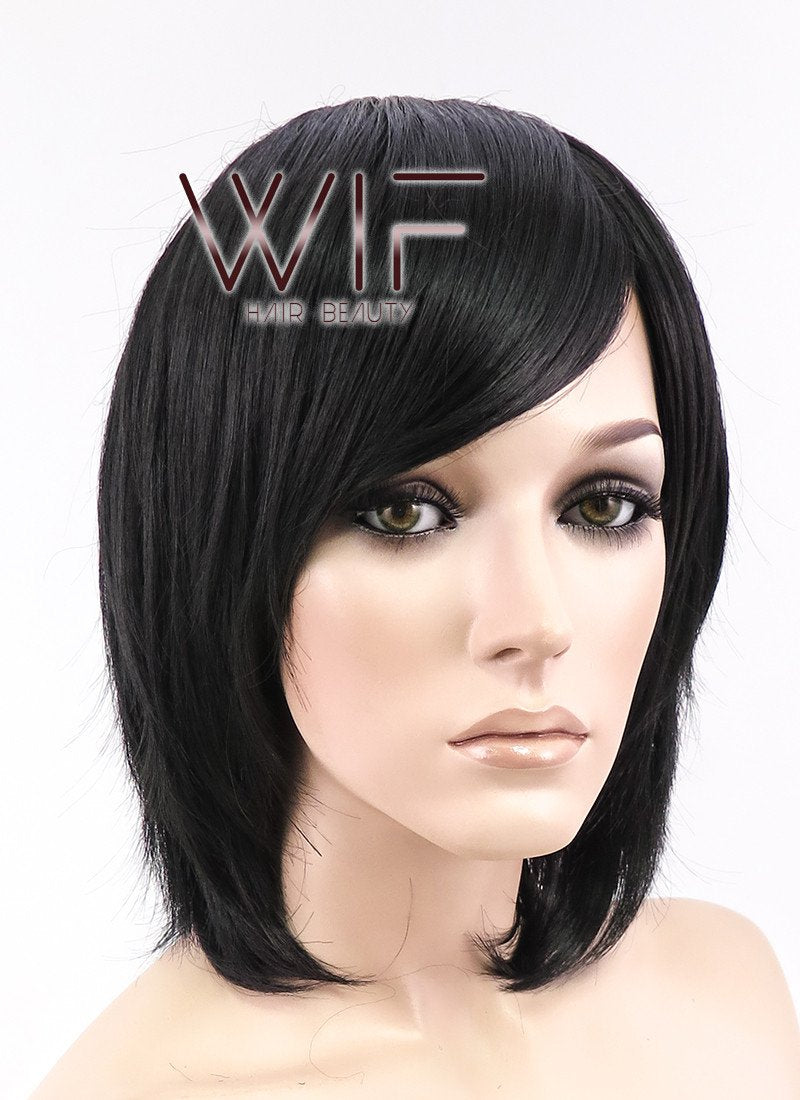 12" Straight Black Synthetic Wig CR01