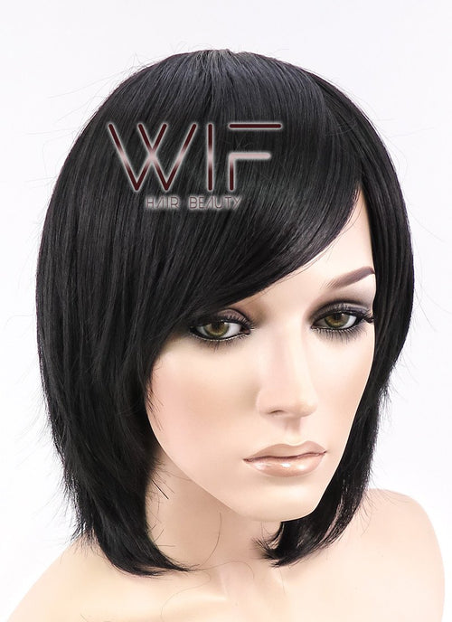 12" Straight Black Synthetic Wig CR01