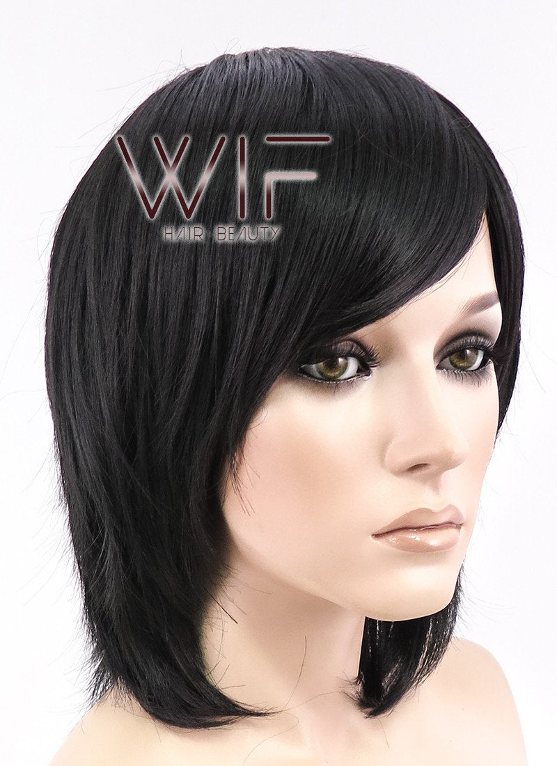 12" Straight Black Synthetic Wig CR01