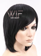 12" Straight Black Synthetic Wig CR01