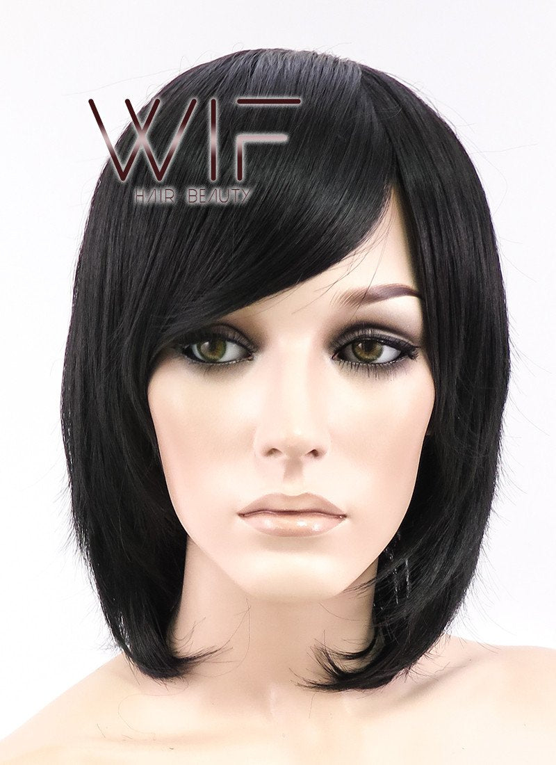 12" Straight Black Synthetic Wig CR01