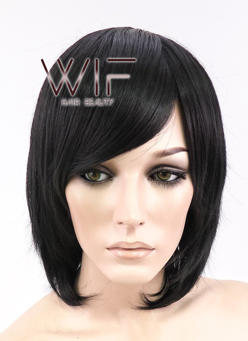 12" Straight Black Synthetic Wig CR01