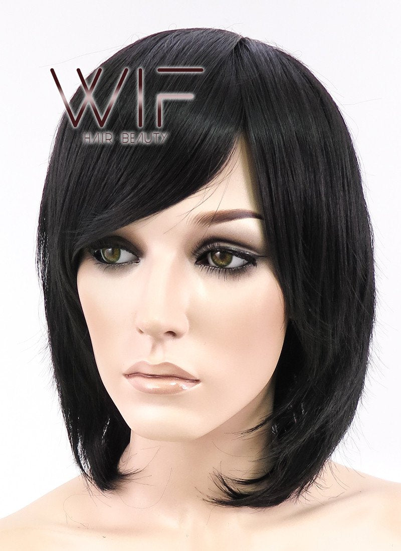 12" Straight Black Synthetic Wig CR01