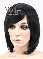 12" Straight Black Synthetic Wig CR01