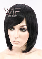 12" Straight Black Synthetic Wig CR01