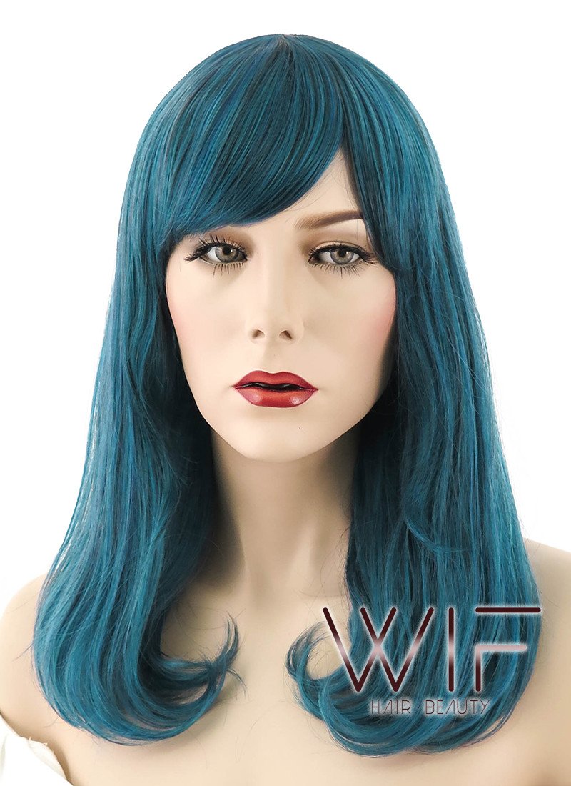 18" Long Wavy Mixed Dark Green Fashion Synthetic Hair Wig EY165