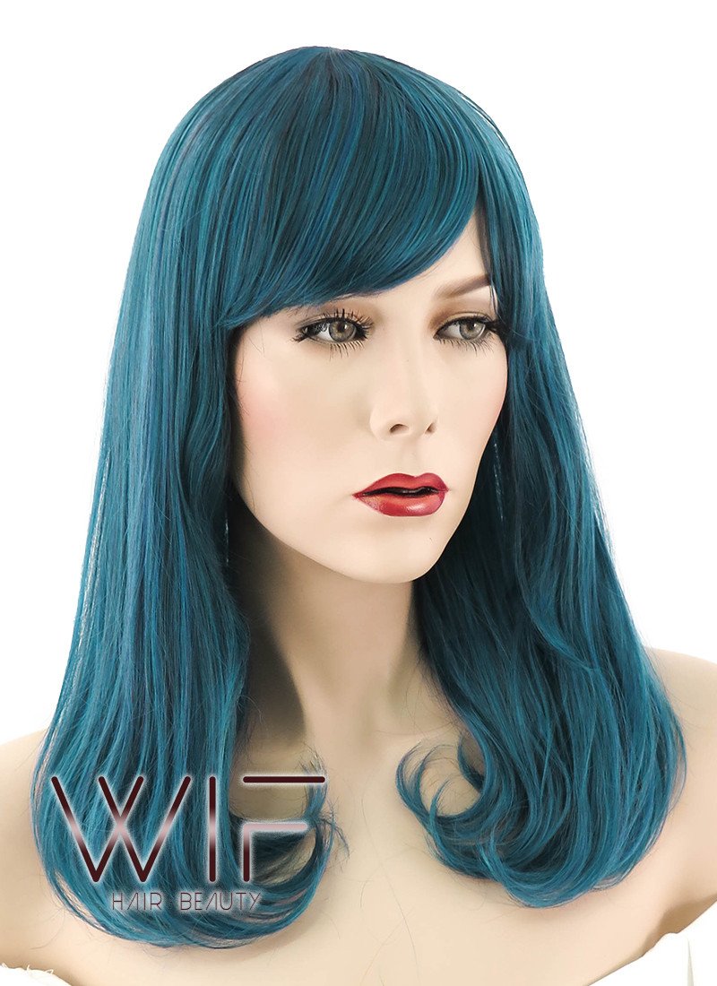 18" Long Wavy Mixed Dark Green Fashion Synthetic Hair Wig EY165
