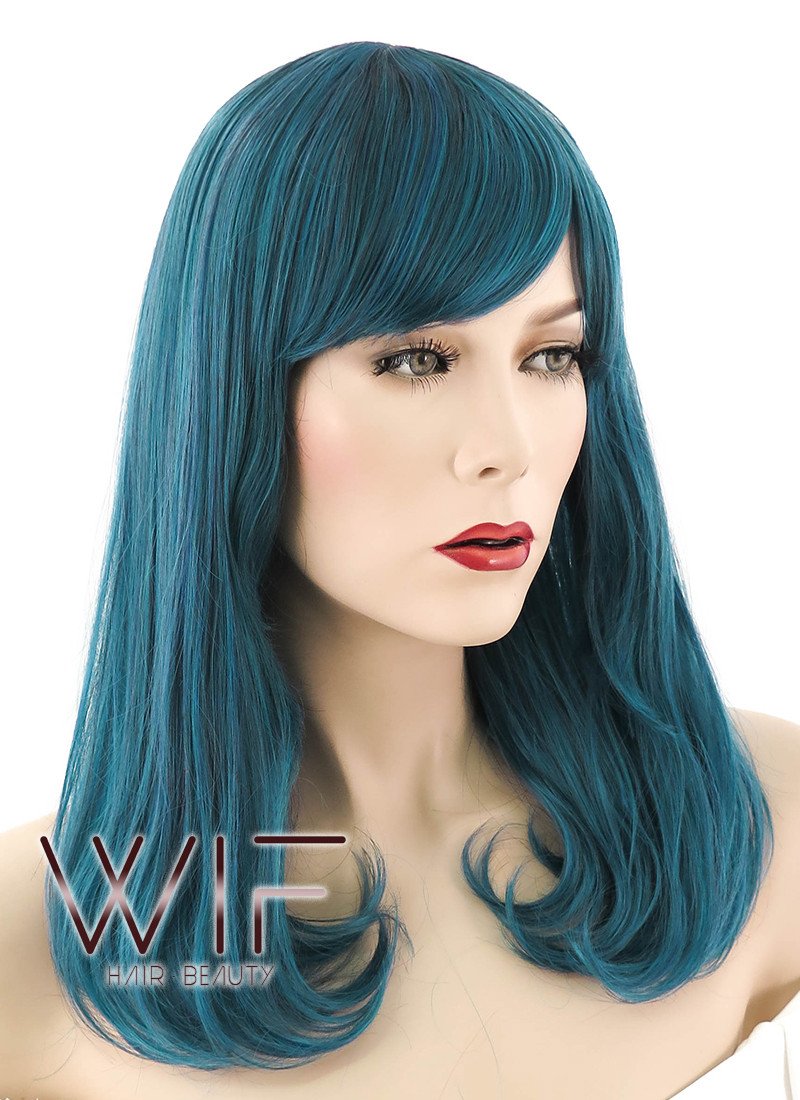 18" Long Wavy Mixed Dark Green Fashion Synthetic Hair Wig EY165