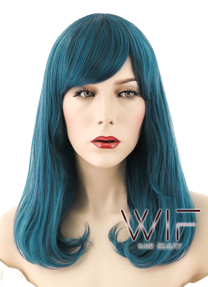 18" Long Wavy Mixed Dark Green Fashion Synthetic Hair Wig EY165