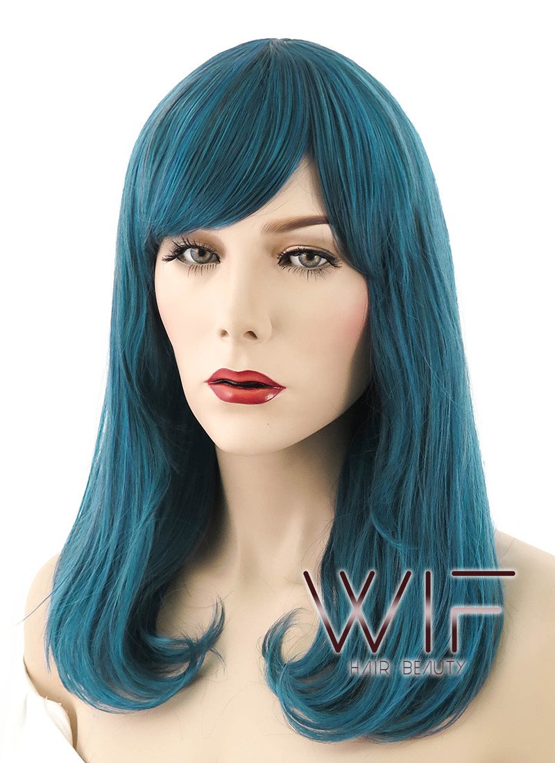 18" Long Wavy Mixed Dark Green Fashion Synthetic Hair Wig EY165