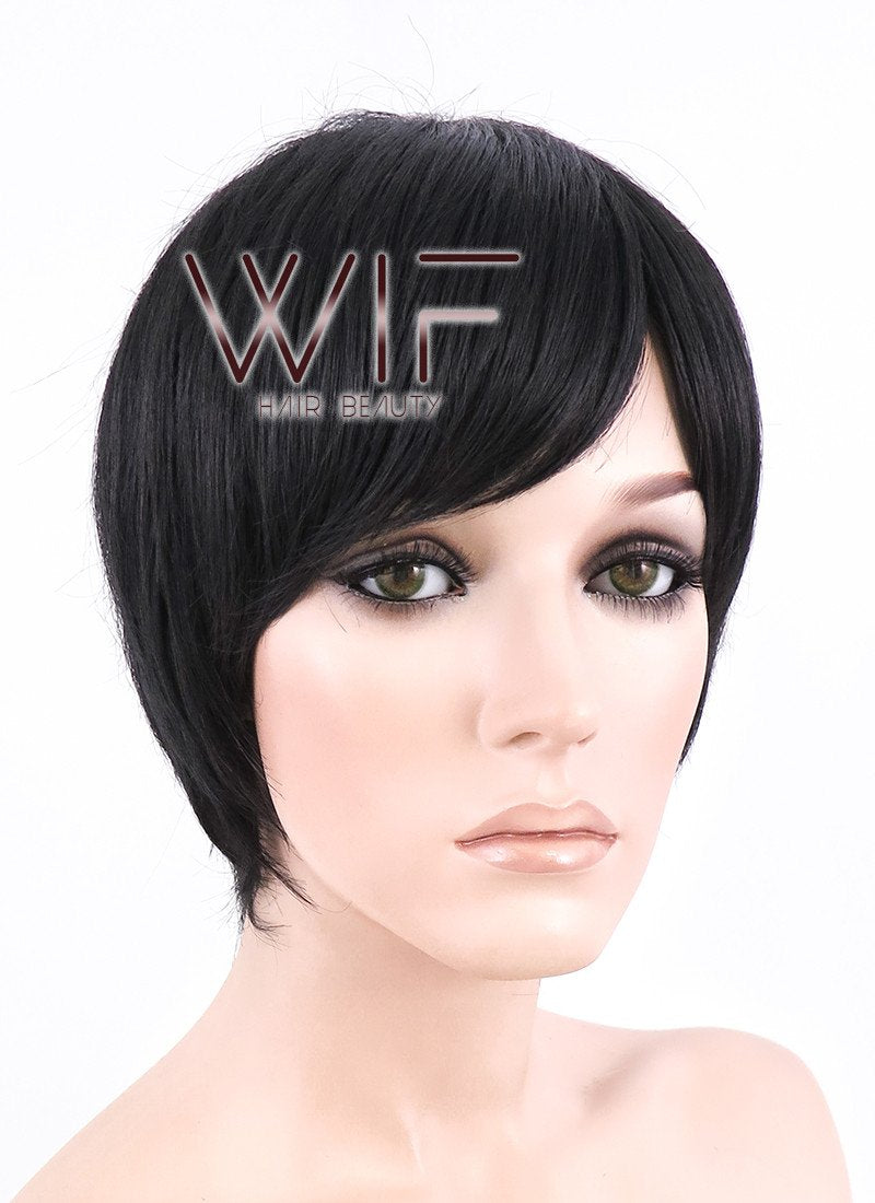 Short Black Wig with Bangs