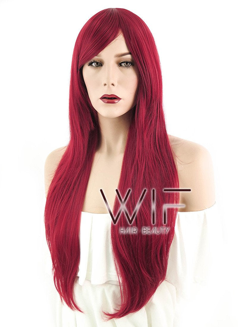 28" Straight Dark Red Synthetic Wig GM007
