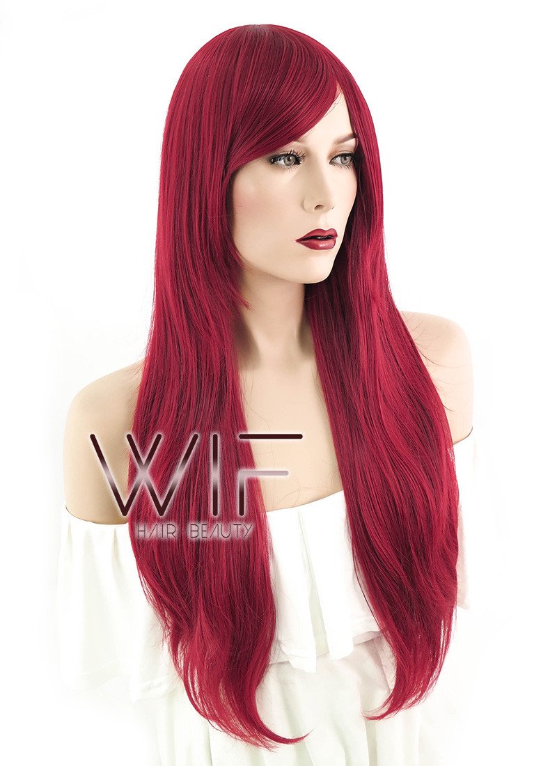 28" Straight Dark Red Synthetic Wig GM007