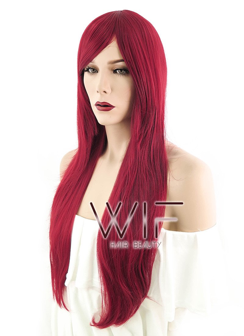 28" Straight Dark Red Synthetic Wig GM007