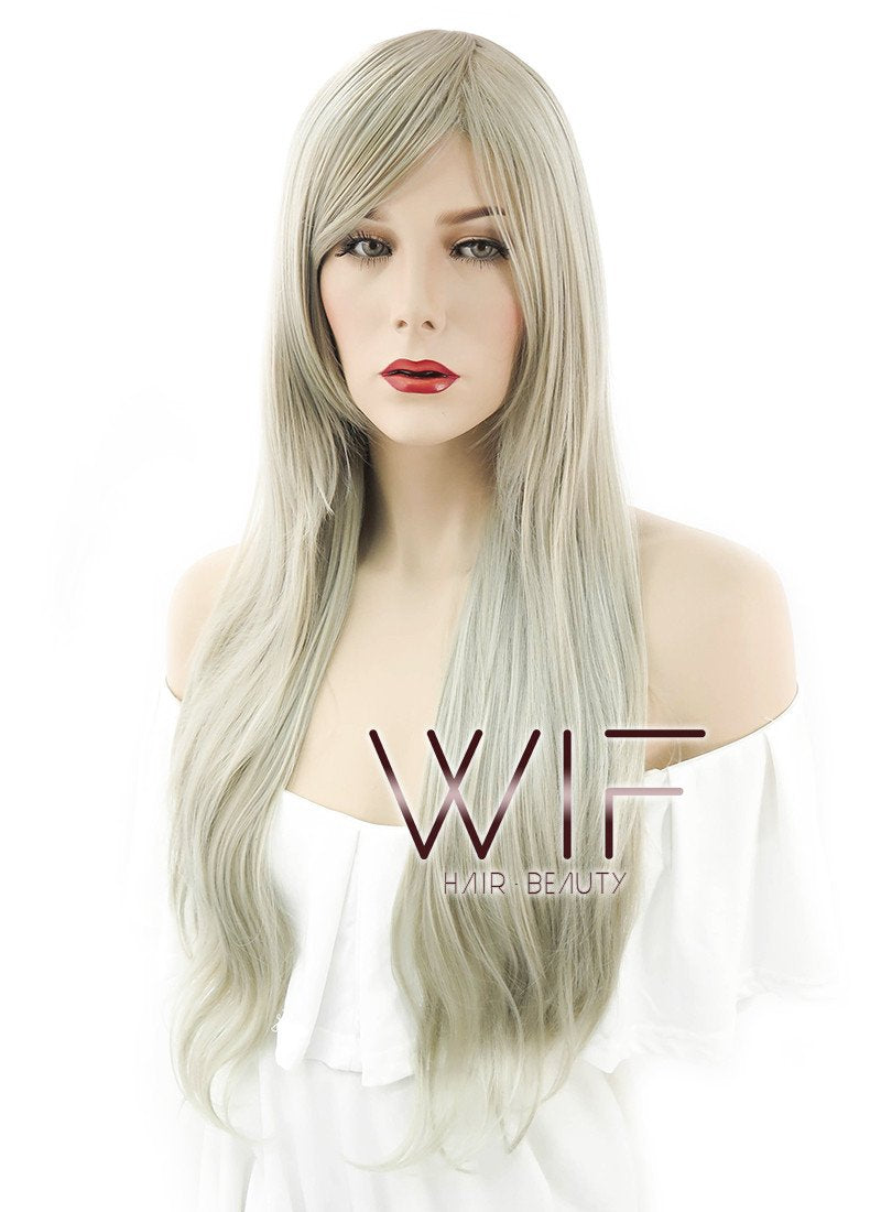 28" Long Wavy Ash Blonde Fashion Synthetic Hair Wig GM149