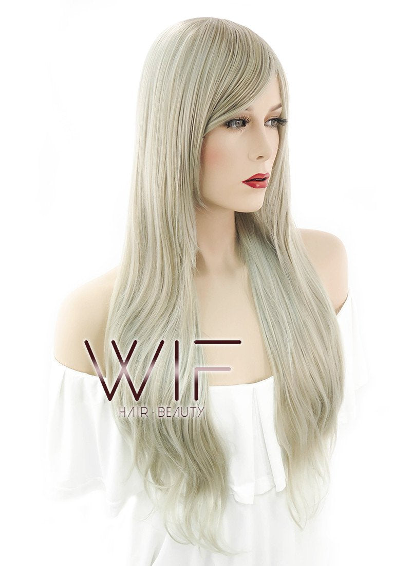 28" Long Wavy Ash Blonde Fashion Synthetic Hair Wig GM149