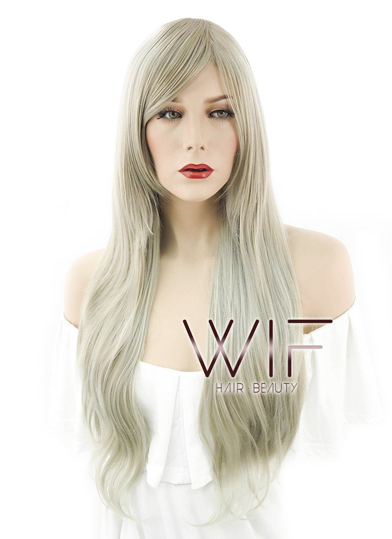 28" Long Wavy Ash Blonde Fashion Synthetic Hair Wig GM149