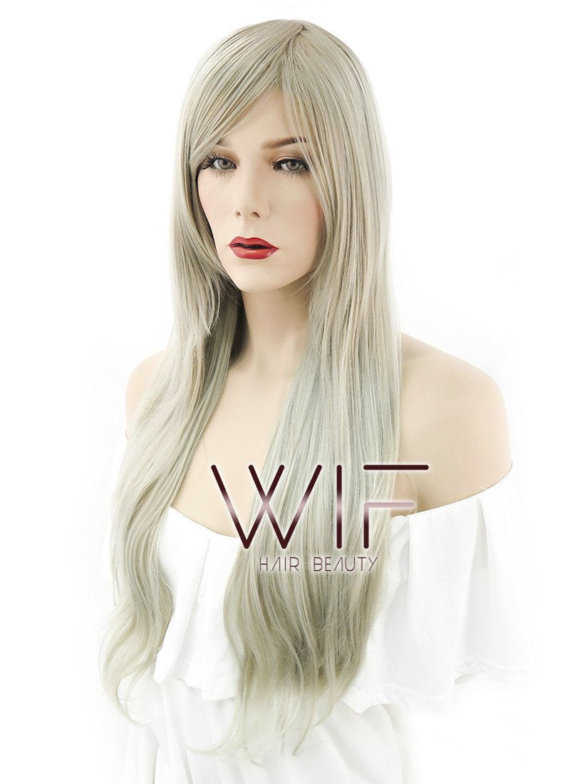 28" Long Wavy Ash Blonde Fashion Synthetic Hair Wig GM149