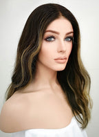 16" Long Wavy Blonde Mixed Brown Lace Front Remy Natural Hair Wig HG003