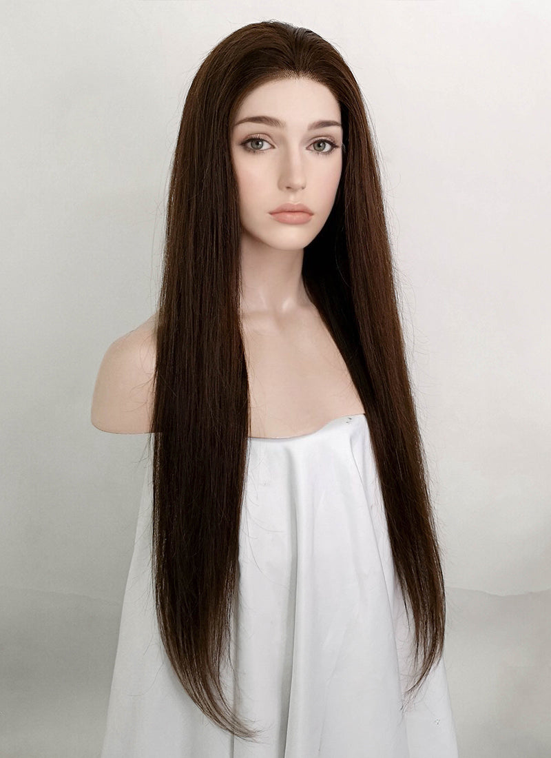 24" Long Straight Chocolate Brown Lace Front Remy Natural Hair Wig HH027