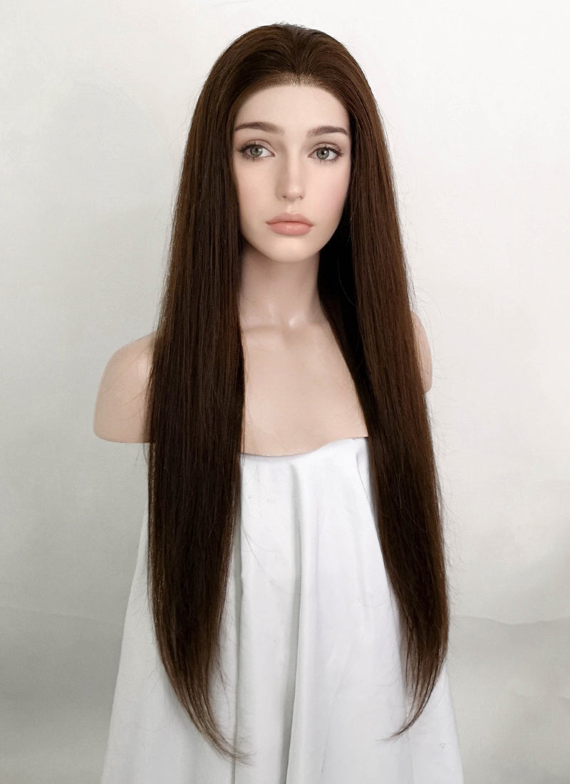 24" Long Straight Chocolate Brown Lace Front Remy Natural Hair Wig HH027