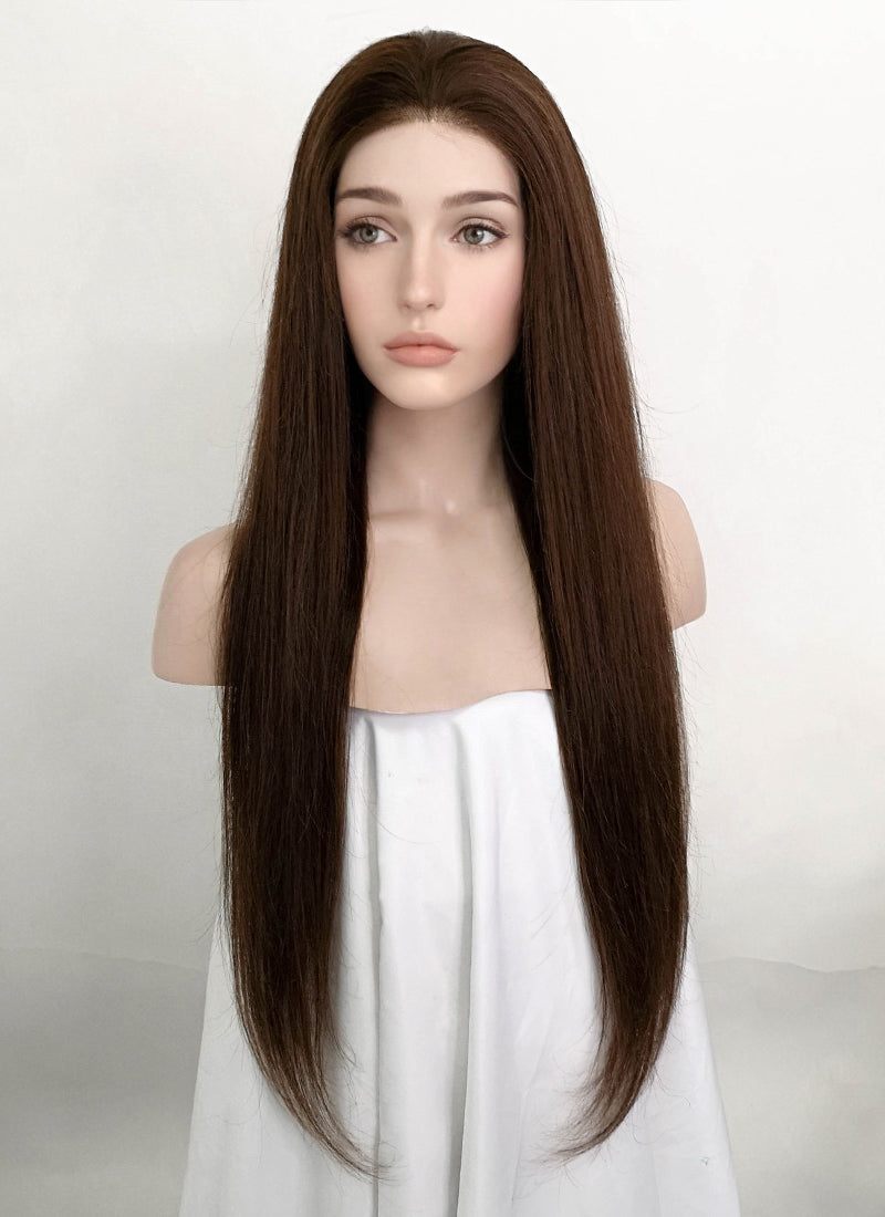 24" Long Straight Chocolate Brown Lace Front Remy Natural Hair Wig HH027