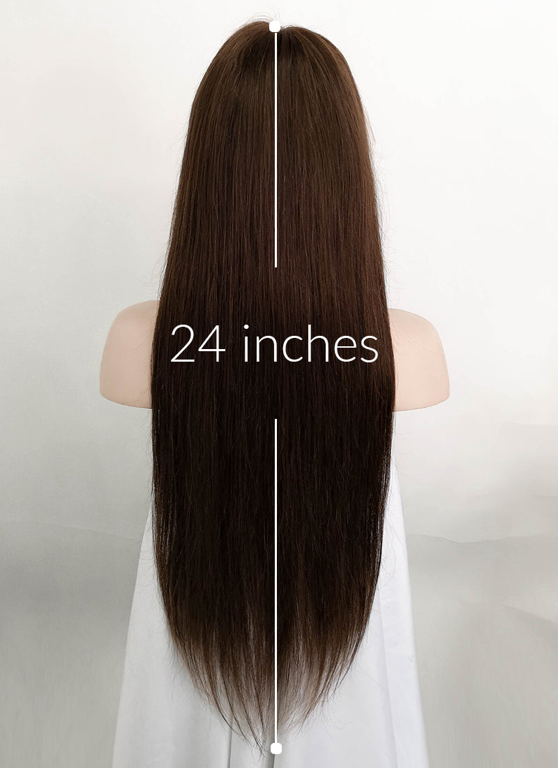 24" Long Straight Chocolate Brown Lace Front Remy Natural Hair Wig HH027